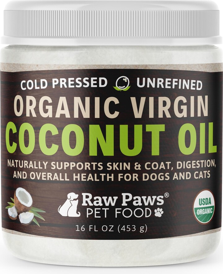 Raw Paws Organic Virgin Coconut Oil for Dogs & Cats, Skin & Coat Support Supplement, 16-oz jar