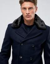 Thumbnail for your product : French Connection Double Breasted Wool Coat with Faux Fur Collar