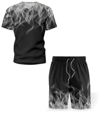Crazynekos Mens Sport Set Summer Outfit 2-Piece Set Short Sleeve T Shirts and Shorts Stylish Casual Sweatsuit Set (Gray 4XL=US XL)