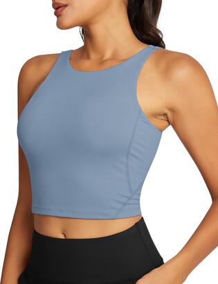 AngiMelo Womens Sports Bra Workout Crop Top Padded Yoga Gym Tank Sleeveless  Running Shirts Racerback