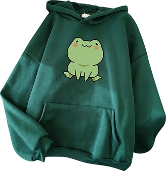 CHAOEN Women's Long Sleeve Hoodie Pullover Sweatshirt Cute Frog Print Top Casual Loose Jumper with Pocket Blouse T-Shirt 