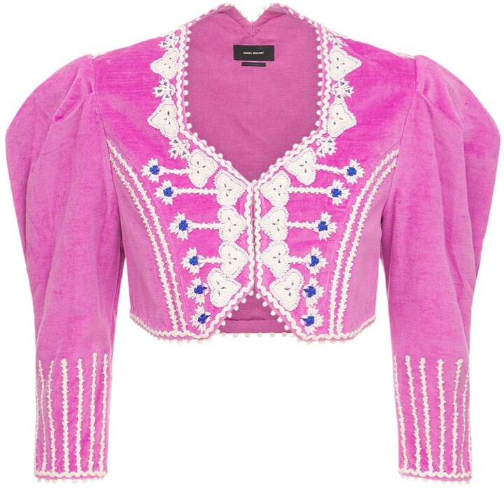 Isabel Marant Cidela Embroidered Velvet Crop Jacket - ShopStyle