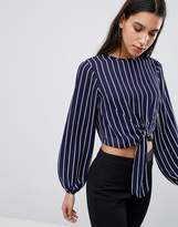 Thumbnail for your product : ASOS Design Woven Top With Knot Front In Stripe