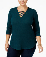 Thumbnail for your product : ING Trendy Plus Size Lace-Up Sweater