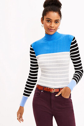 LOFT Petite Stripe Ribbed Turtleneck Sweater