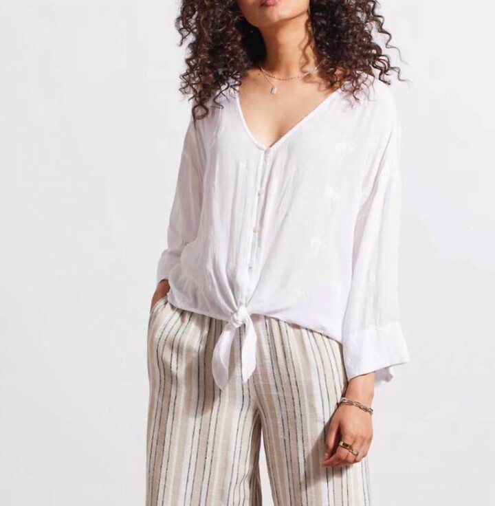 Button Front Kimono Blouse In White