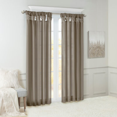 Twist Tab Pewter Faux Silk Room Darkening Curtain Panel