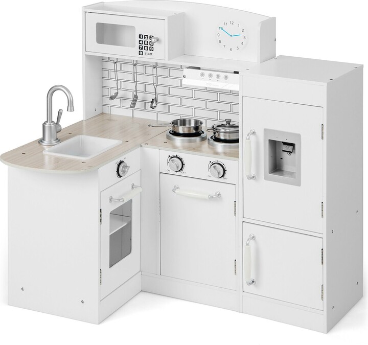 Gymax Kid's Corner Kitchen Playset Wooden Chef Play w/ Sink Stove