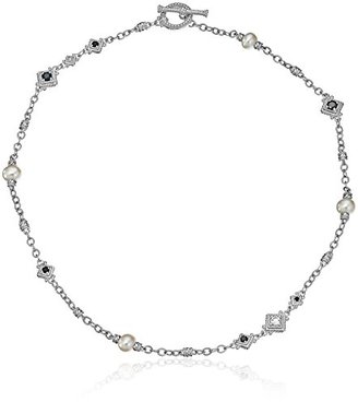 Judith Ripka Renaissance" Square, Short Rope Texture Barrels, and Beads/Pearls L and T with with Hematite, Rock Crystal Quartz, Black Spinel and Fresh Water Pearl White Necklace