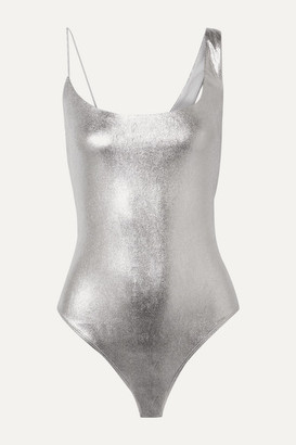 Alix Gracie Asymmetric Metallic Stretch-modal Thong Bodysuit - Silver