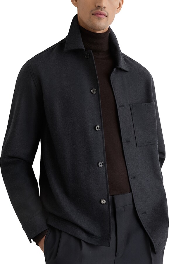 Reiss Cooper Long Sleeve Wool Blend Patch Pocket Shacket
