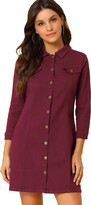 Thumbnail for your product : Allegra K Women's 3/4 Sleeve Button Down Denim Shirt Dress