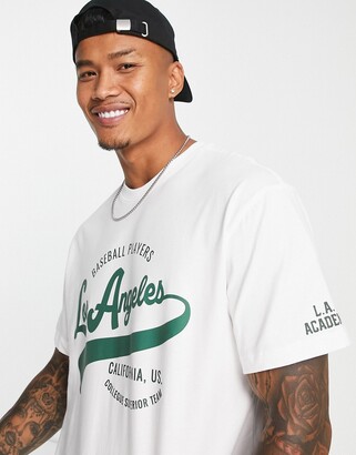 Bershka LA baseball print t-shirt in white - ShopStyle
