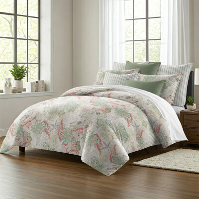 6ix Tailors Fine Linens Under The Sea Coral Cotton Coverlet Set