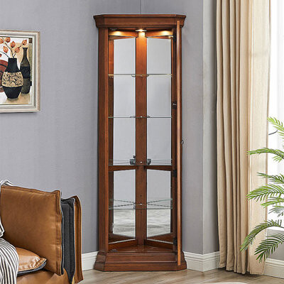 Canora Grey American - style Oak Glass Corner Cabinet