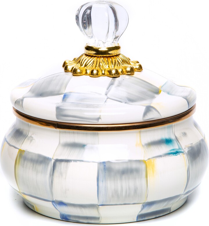 Mackenzie Childs Sterling Check Enamel Squashed Pot