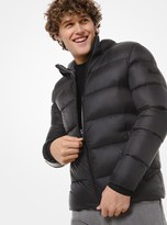 quilted nylon packable hooded puffer jacket