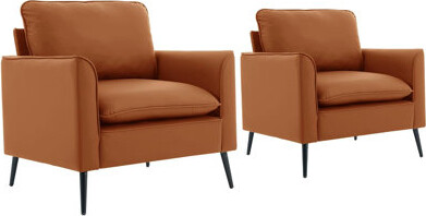 George Oliver Cat Paw Leather Upholstered Sofa 2PCNordic Retro Light Luxury Living Room Balcony Bedroom Single Casual Sofa Chair