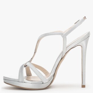 Daniel Finny Silver Satin Caged Heeled Sandals