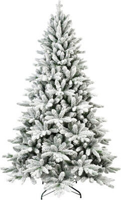 SHANRUGUOJI Flocked Christmas Tree With Tips, Realistic Pe+Pvc Snowy Hinged Tree With Metal Stand, Full Artificial Xmas Tree For Holiday Decoration