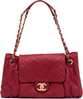 Chanel Chic Quilt Flap Iridescent Leather Shoulder Bag Red