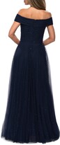 Thumbnail for your product : La Femme Embellished Off the Shoulder Mesh Gown