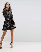 Thumbnail for your product : Frock And Frill Petite Allover Premium Embroidered Velvet Skater Dress