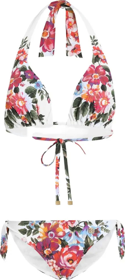 Dolce & Gabbana Flower Bouquet-Print Padded Triangle Bikini