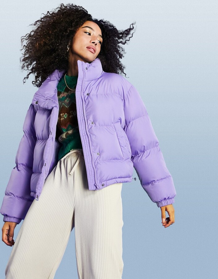ASOS DESIGN oversized puffer jacket in purple - PURPLE - ShopStyle