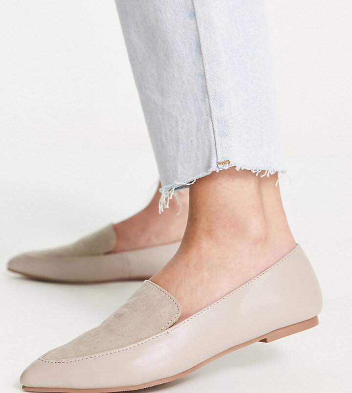 London Rebel Wide Fit pointed flat loafers in taupe - ShopStyle