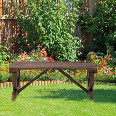 August Grove Outsunny 2-Person Wooden Garden Bench Outdoor Wagon Wheel Porch Bench For Backyard Garden Support 550 LBS Rustic Country Style Patio Furniture