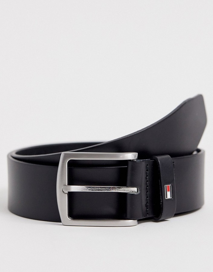 Tommy Hilfiger Denton flag logo leather belt in black - ShopStyle