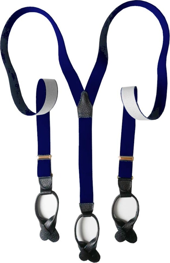 Albert Thurston Button Braces Navy with Black Leather/Brass Fittings