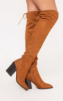 Thumbnail for your product : PrettyLittleThing Ayesha Black Faux Suede Star Thigh High Western Boots