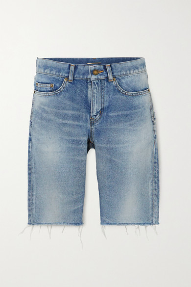 knee length black denim shorts