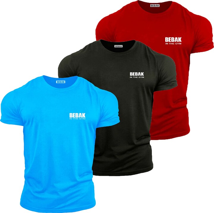 bebak Mens Gym T Shirt Pack of 3 Bodybuilding Clothes for Men Wear