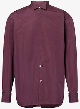 Dries Van Noten Mens Burgundy Collet 2240 Bib Cotton Shirt M