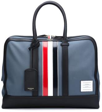 Thom Browne Day Bag With Red, White And Blue Leather Stripe In Mackintosh