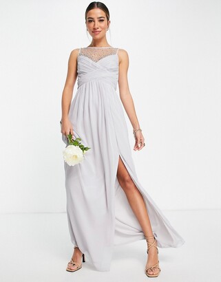 Little Mistress Bridesmaid embellished maxi dress in dusty blue