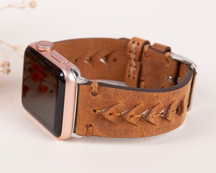 Brown Leather Apple Watch Band, Fitbit Series Strap, 38-40-41-42-44-45mm Women/Men Bracelet 7 6 5 4 3 2 1 & Se, Iwatch Armband