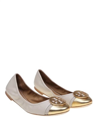 Tory Burch Minnie Cap-toe Ballerina Flat Leather Ballet Ivory Color / Gold