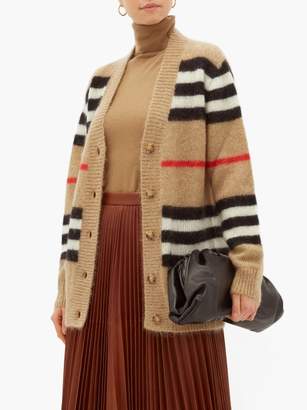 Burberry Gamtoos Icon Stripe-intarsia Mohair-blend Cardigan - Womens - Beige Multi