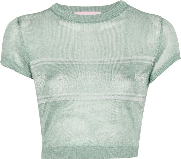 Chiara Ferragni Eyelike-motif metallic cropped jumper