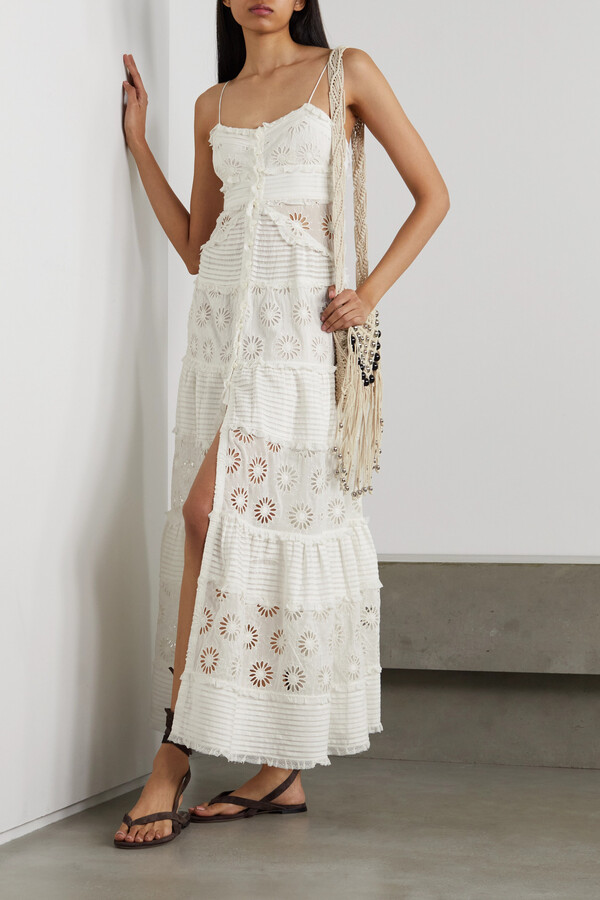 Isabel Marant Drake Ruffled Lace-trimmed Broderie Anglaise Cotton And Silk-blend Maxi Dress - White -