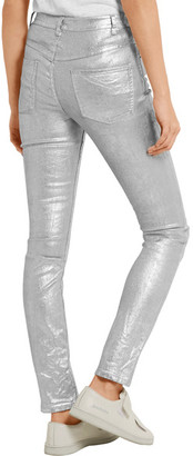 Etoile Isabel Marant Ellos Metallic Coated High-rise Skinny Jeans - Silver