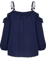 Thumbnail for your product : Joie Eukene Cold-Shoulder Ruffled Silk Crepe De Chine Top