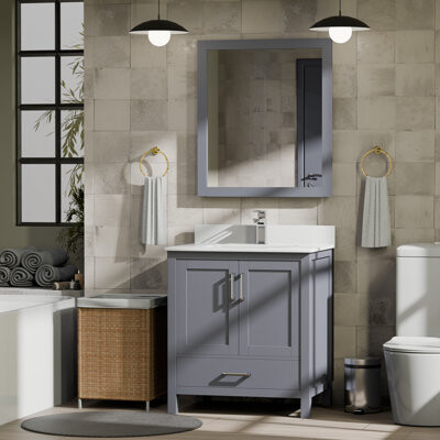 Lexora Jacques 30 in. W x 22 in. D Bath Vanity, Top, and 28 in. Mirror