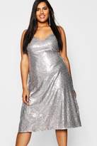 Thumbnail for your product : boohoo NEW Womens Plus Sequin Plunge Midi Slip Dress in Polyester