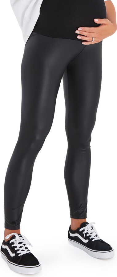 Subtle Foldover Waistband Faux Leather Maternity Leggings – Accouchée  Official
