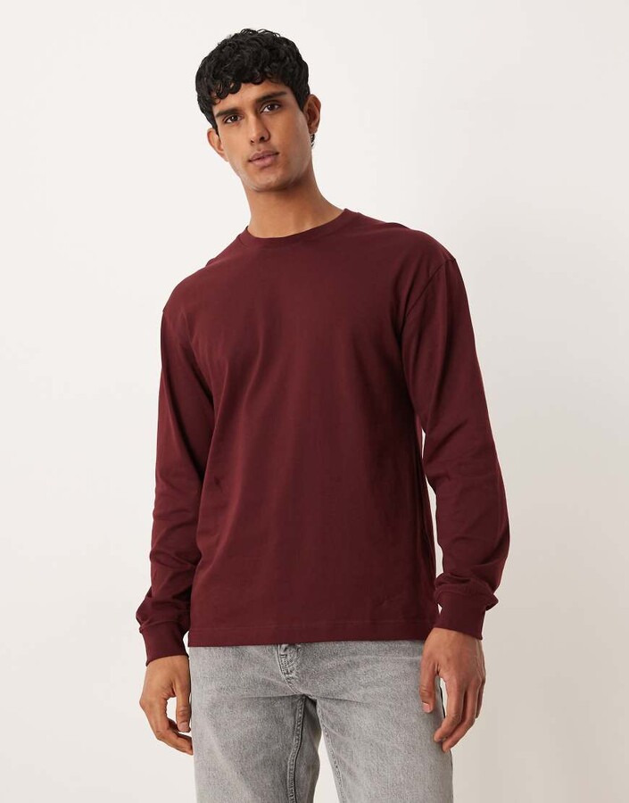Arket pure cotton jersey oversized high neck long sleeve t-shirt in burgundy